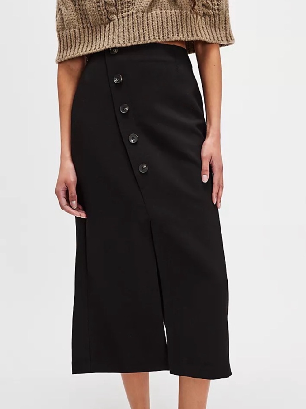 Free People Siren Column Midi Skirt Black Size US Women’s 12 NWT Asymmetrical
